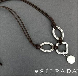 Retired SILPADA Textured silver coin Pearl leather necklace
